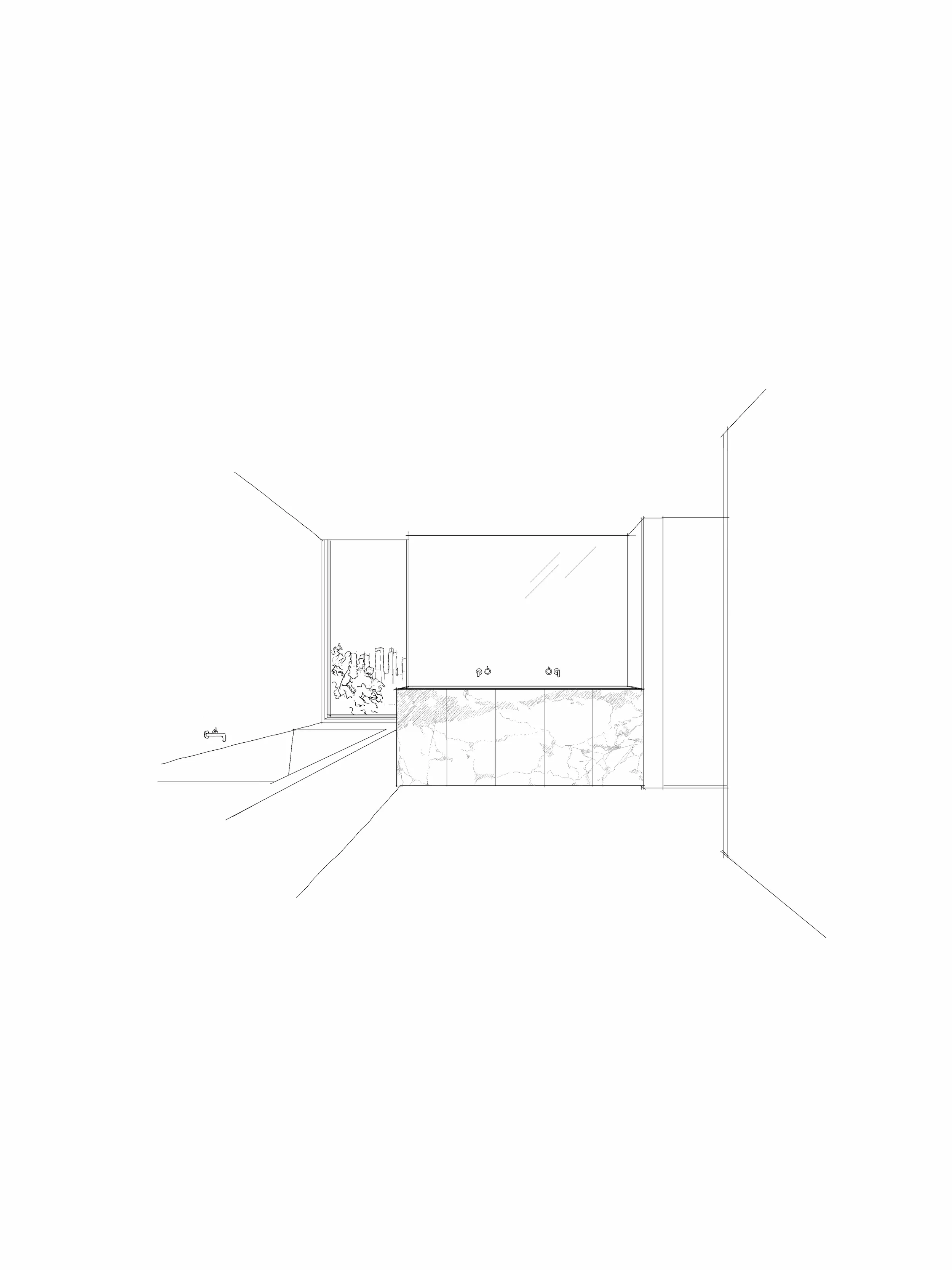 EHA Fitzroy House sketch - ensuite with a city view, marble vanity