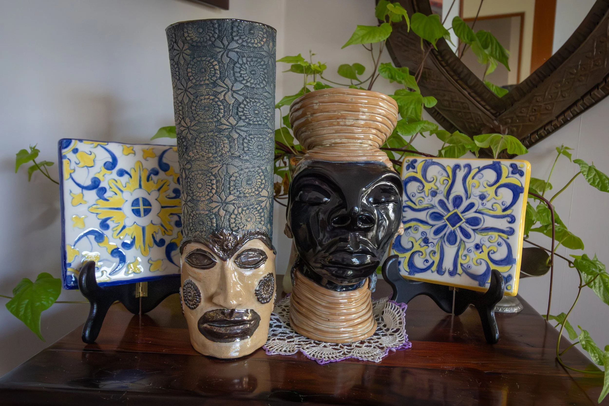 african vase with tiles & bust.jpg