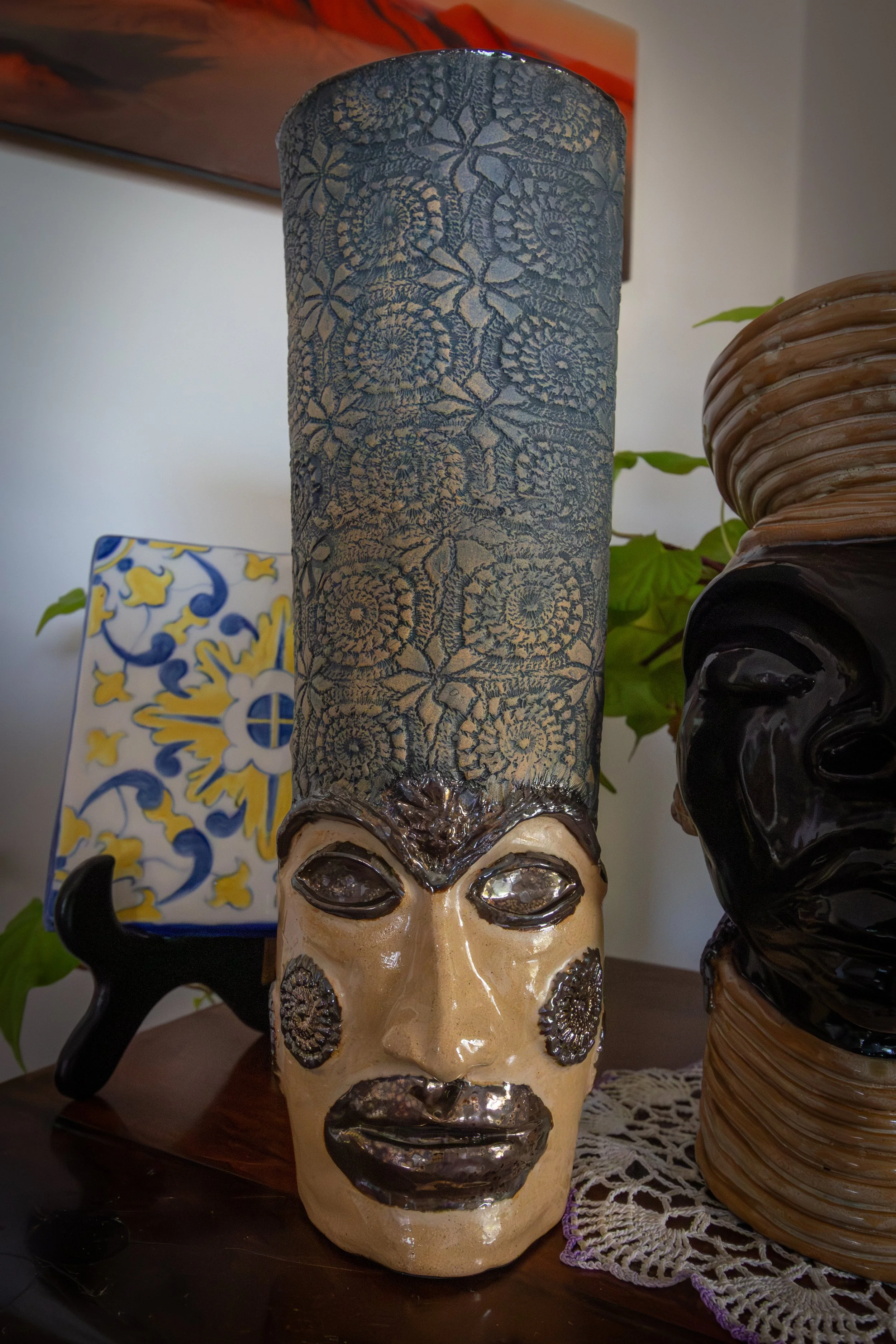 Ceramic Masked tall Vase