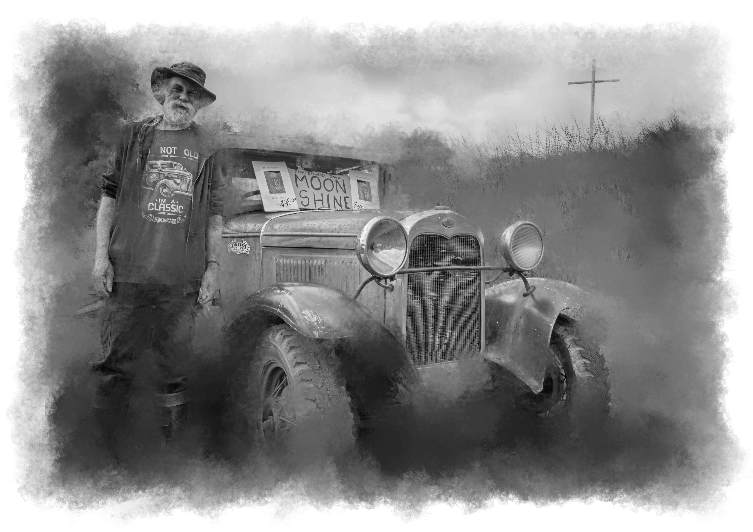 Moonshine, vintage car and a rebel of a man