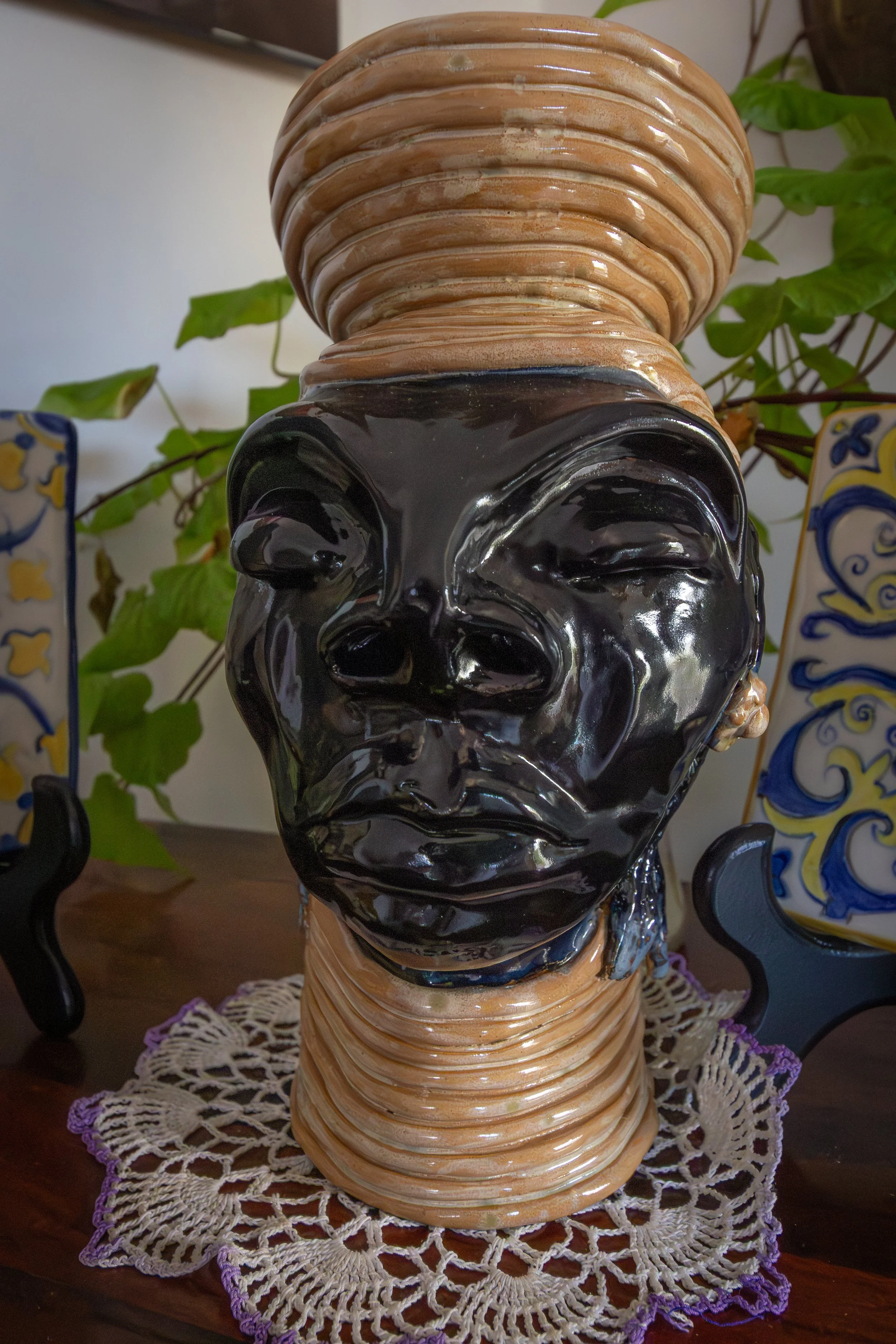 African ceramic bust sculpture