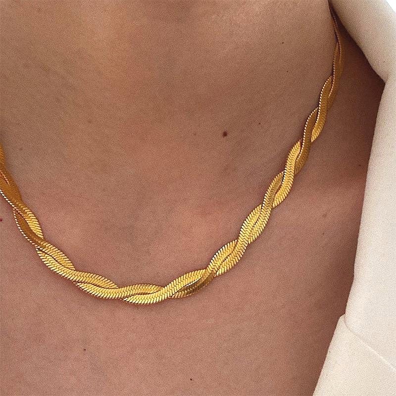 Braided Flat Snake Bone Necklace