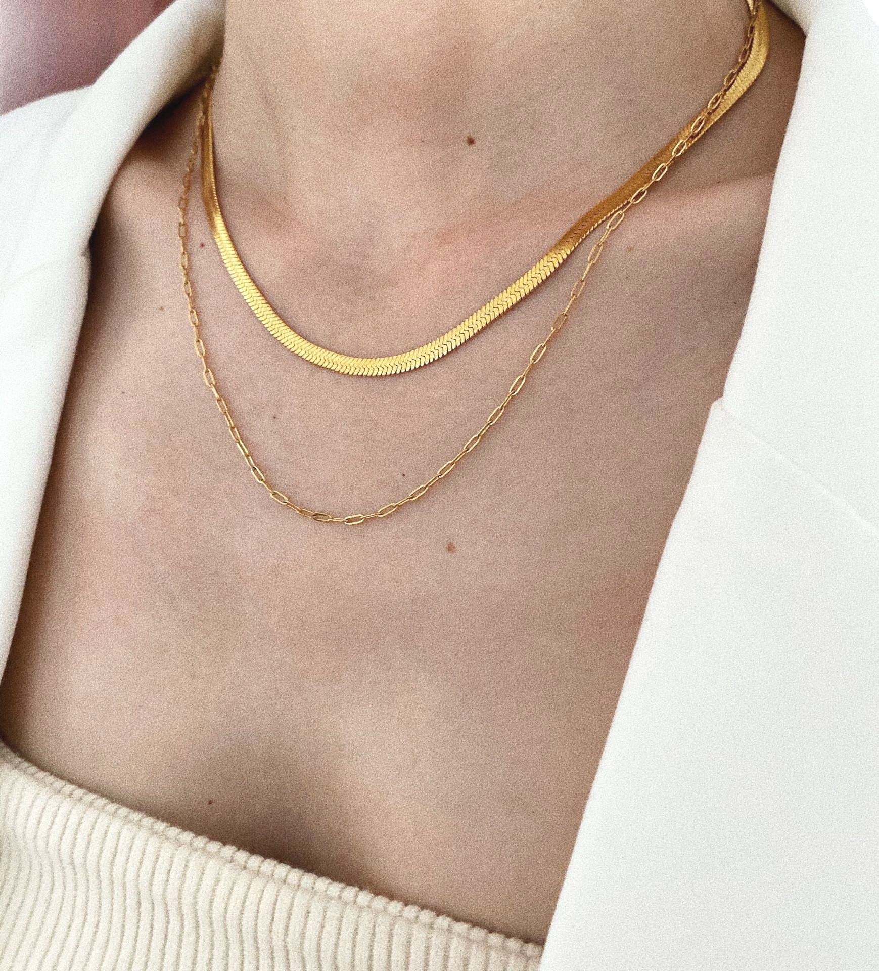 Snake bone & Cable-link 2-in-1 Necklace