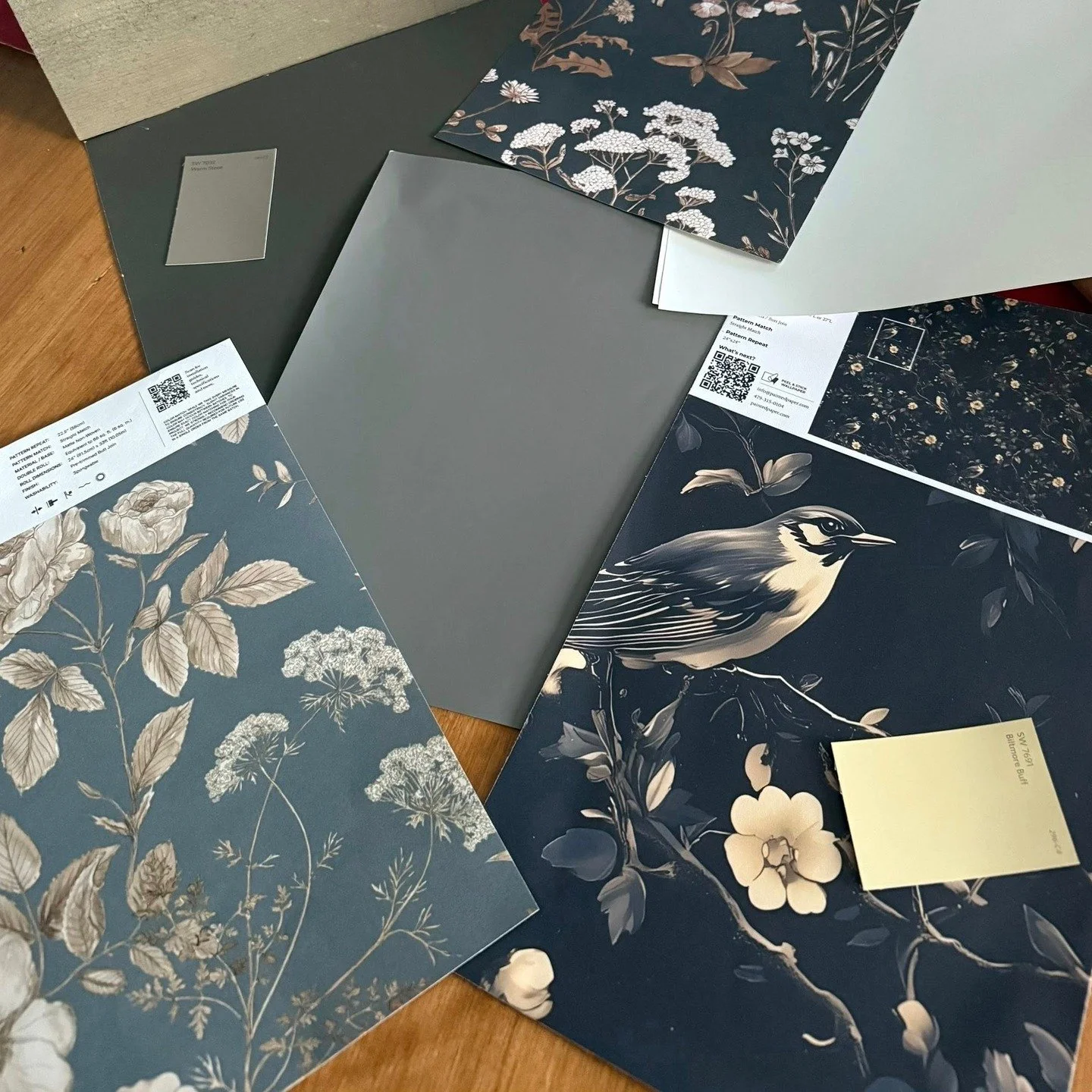 Some of our paint and wallpaper choices for the bridal suite, event office, and restrooms. 😍