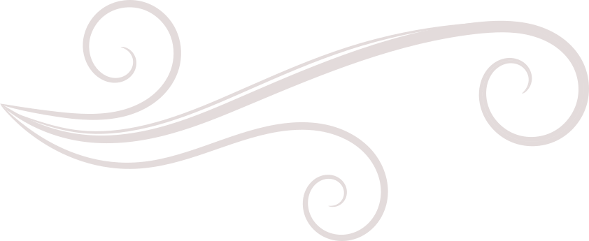 Stylized decorative swirl pattern in gray against a black background.