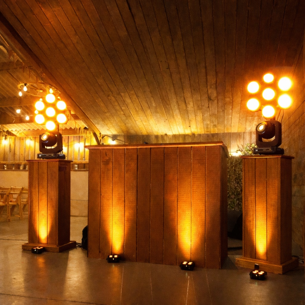 Rustic wooden wedding DJ booth for barn venues