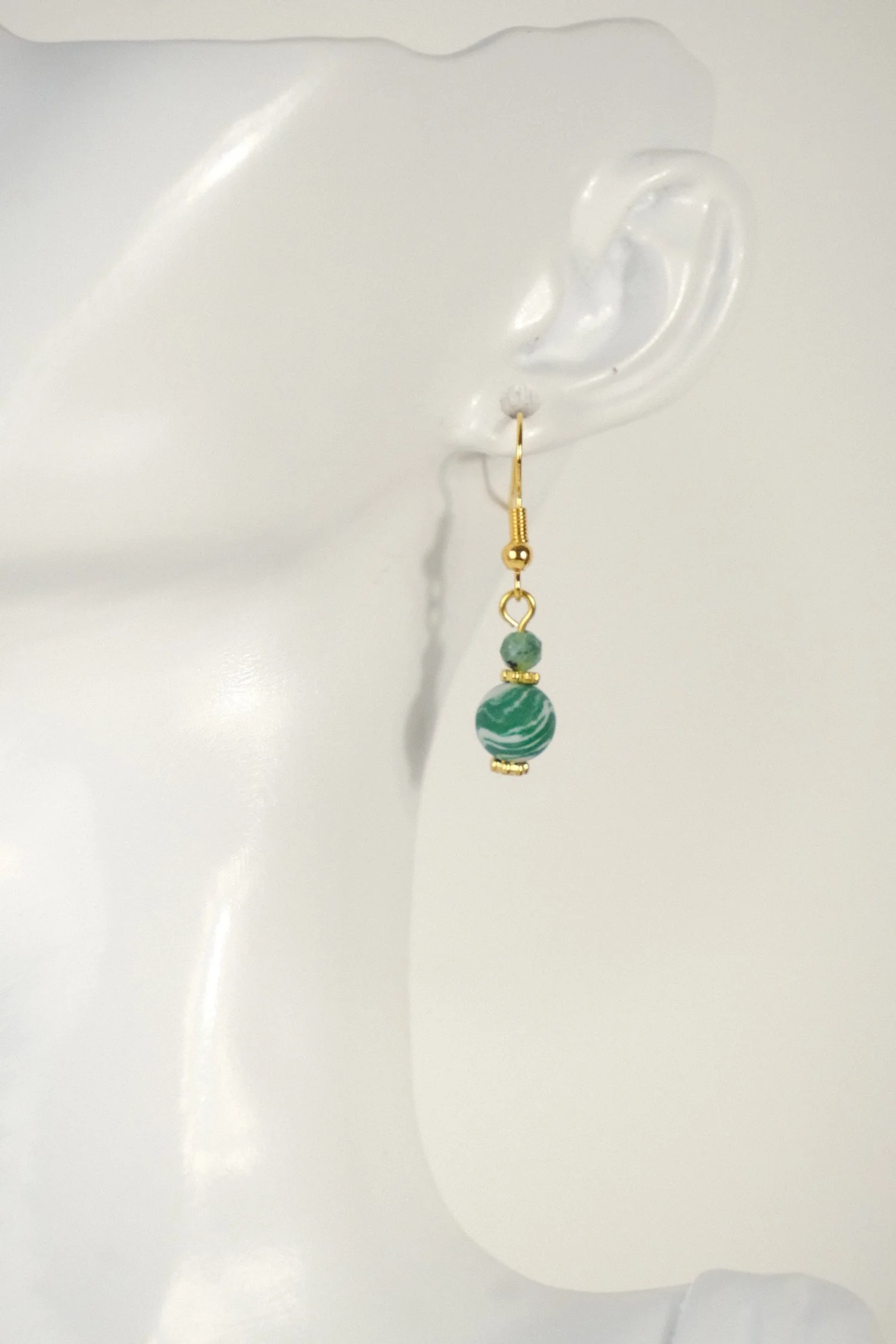 Emerald & White Bead Earrings