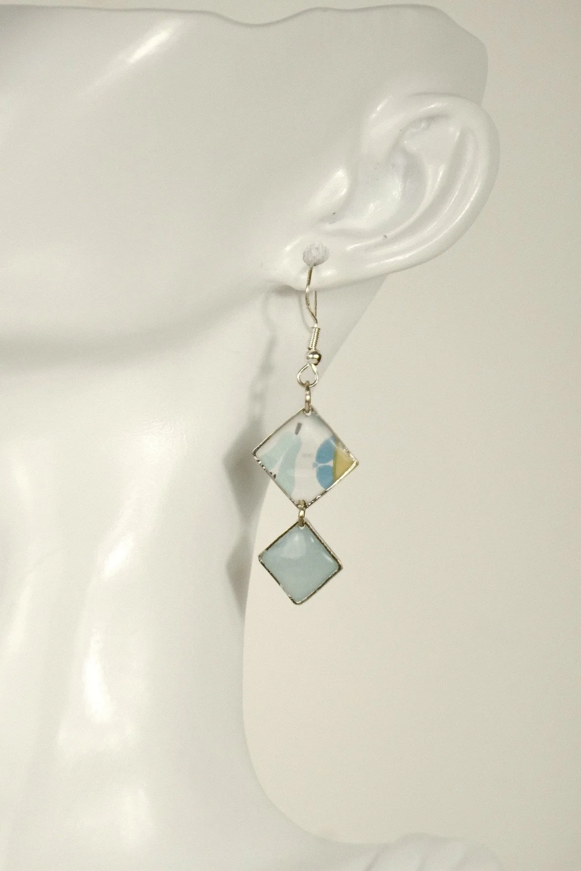Sea Foam Dual Square Resin Earrings