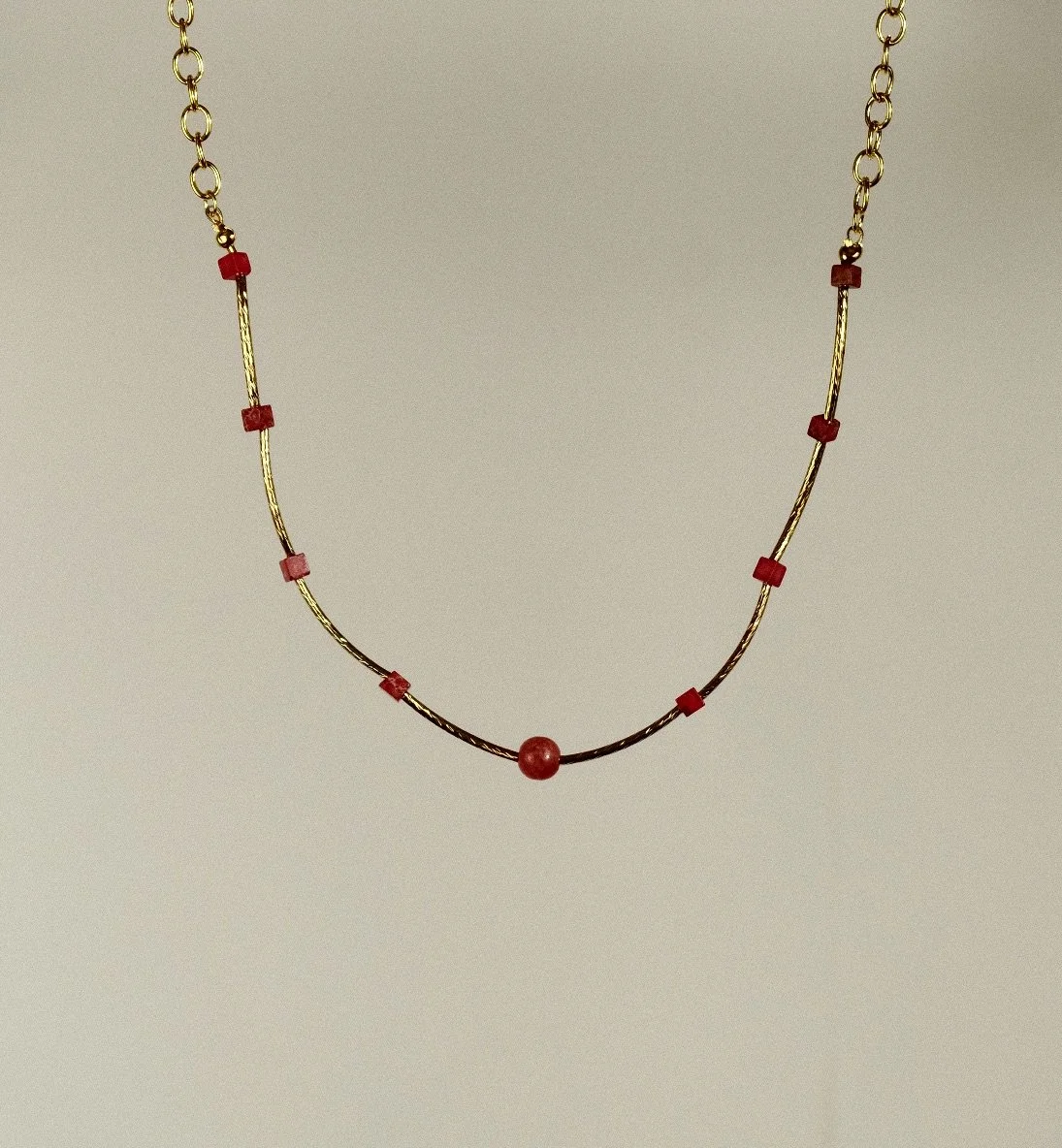 red & gold bead choker