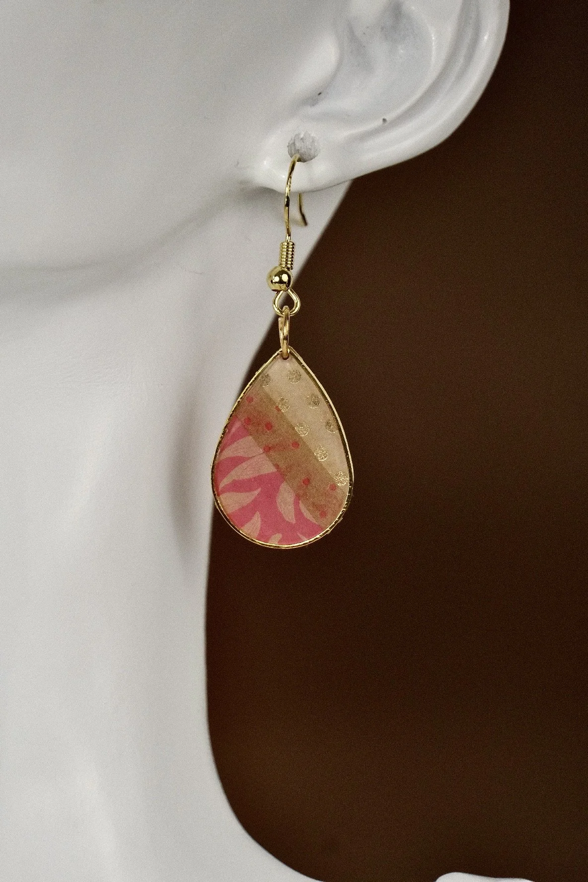 triple strip red resin earrings