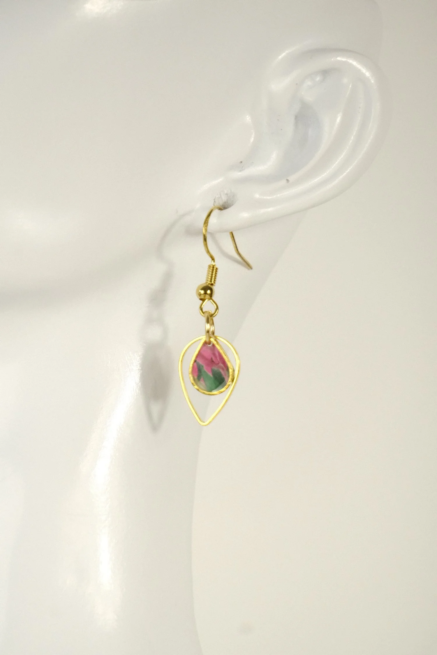 Double Teardrop Fuchsia Resin Earrings