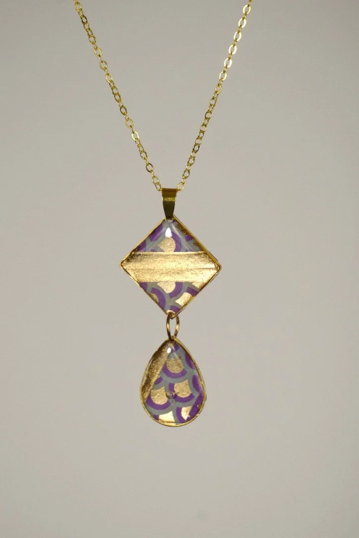 Indigo & Gold Resin Necklace