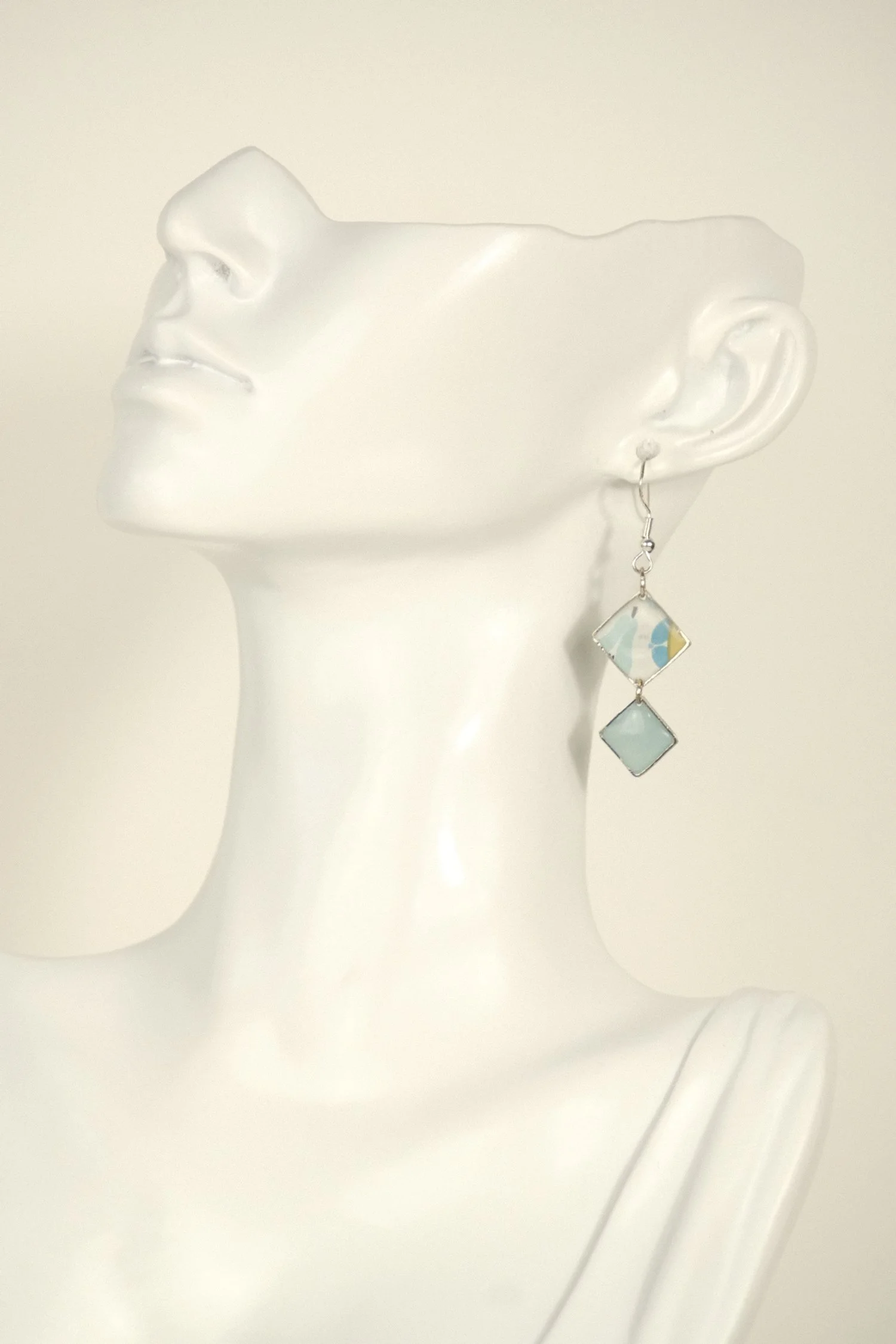 Sea Foam Dual Square Resin Earrings