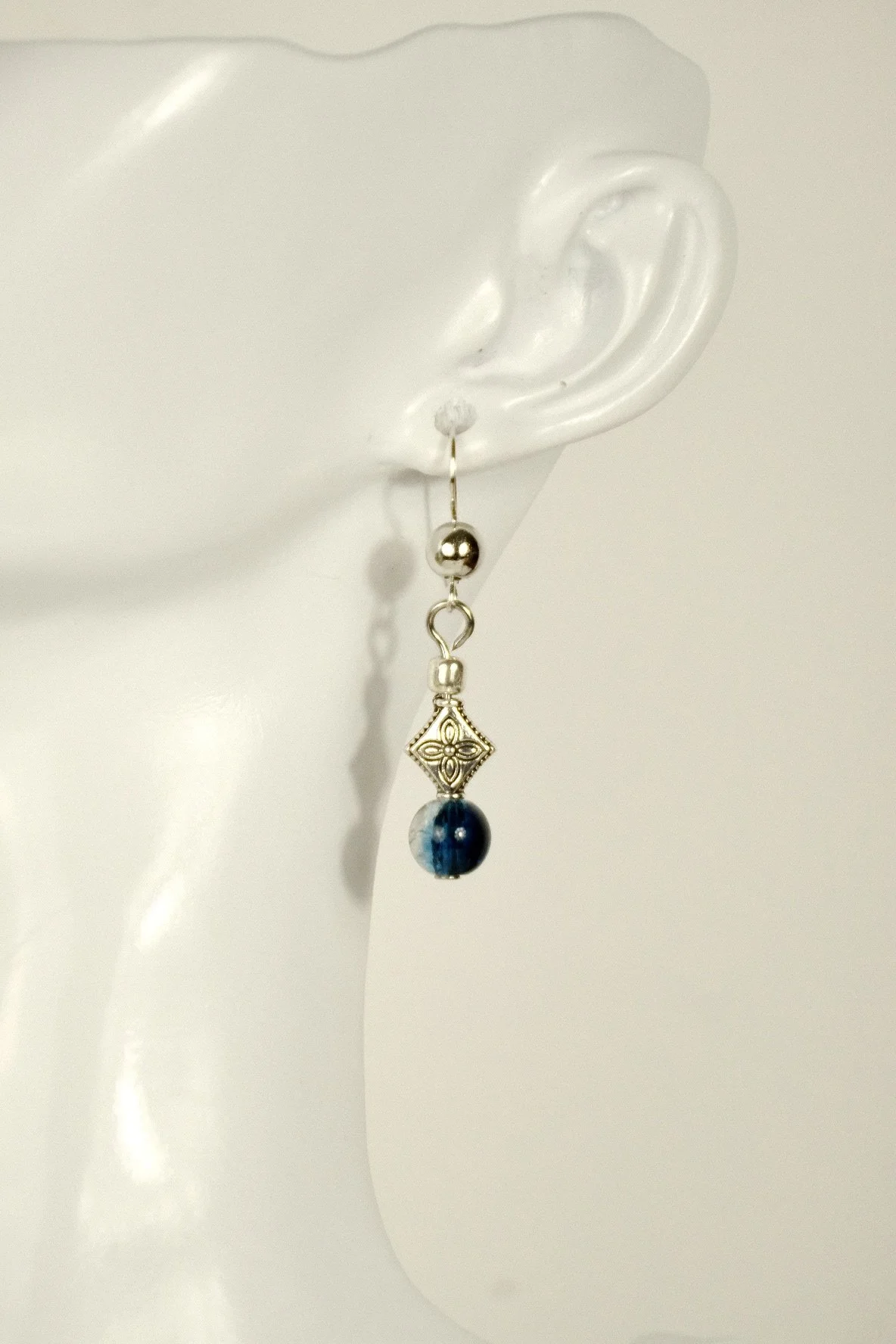 Blue Glass Bead & Silver Detail Earrings