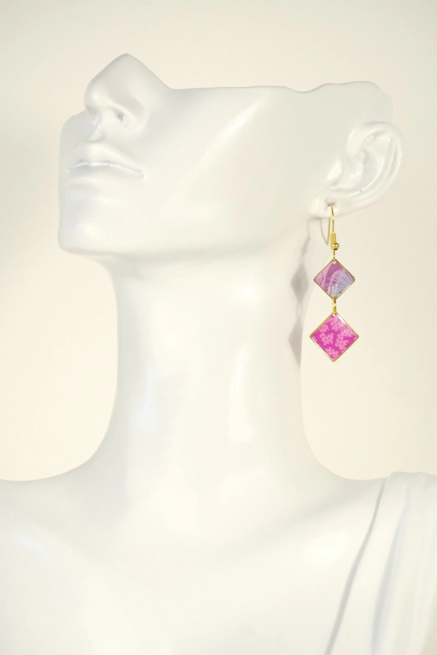 Dual Fuchsia Flower Resin Earrings