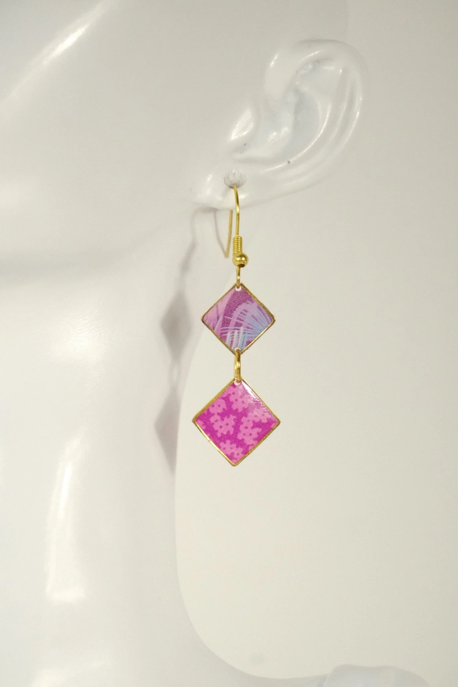 Dual Fuchsia Flower Resin Earrings