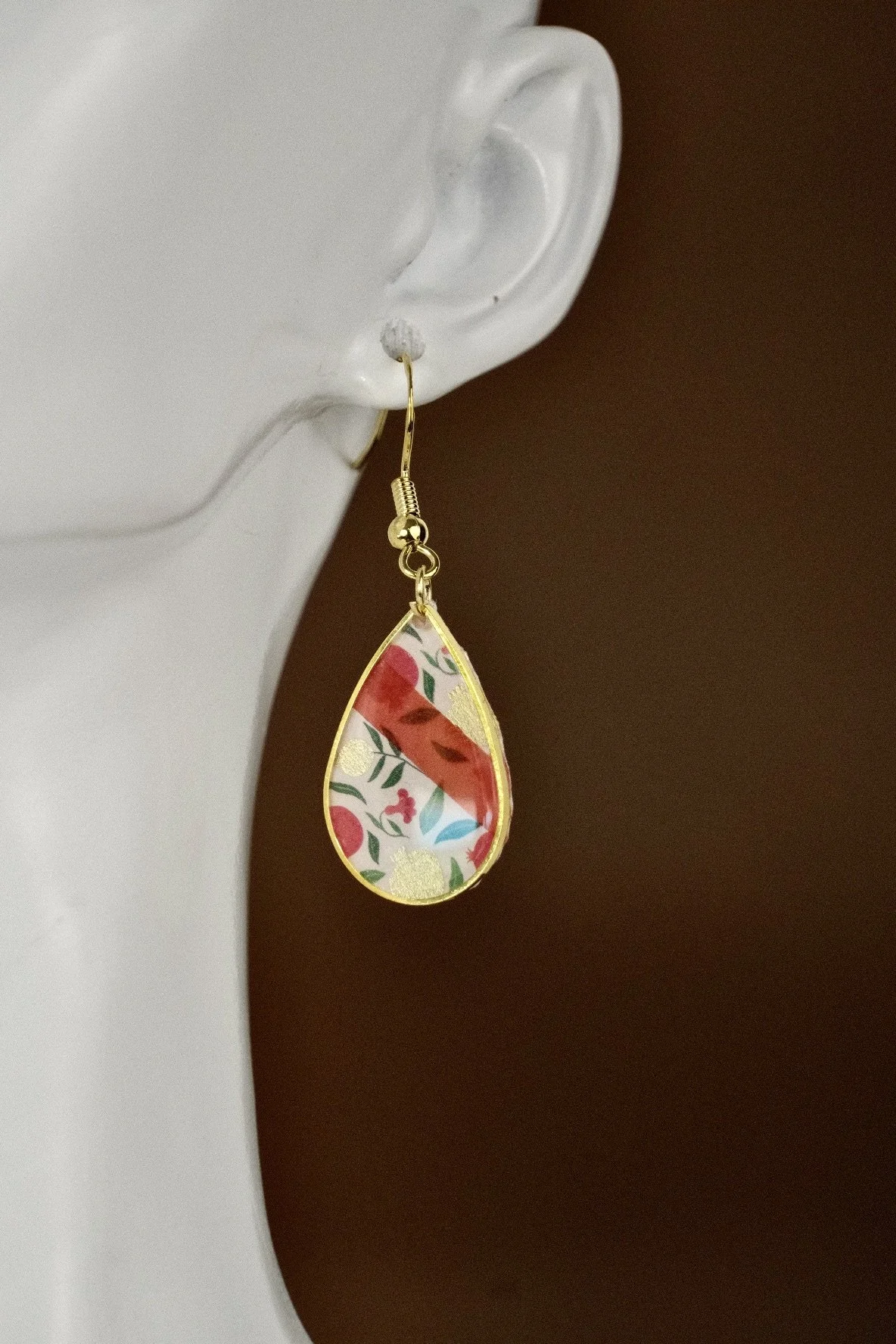 floral red resin earrings