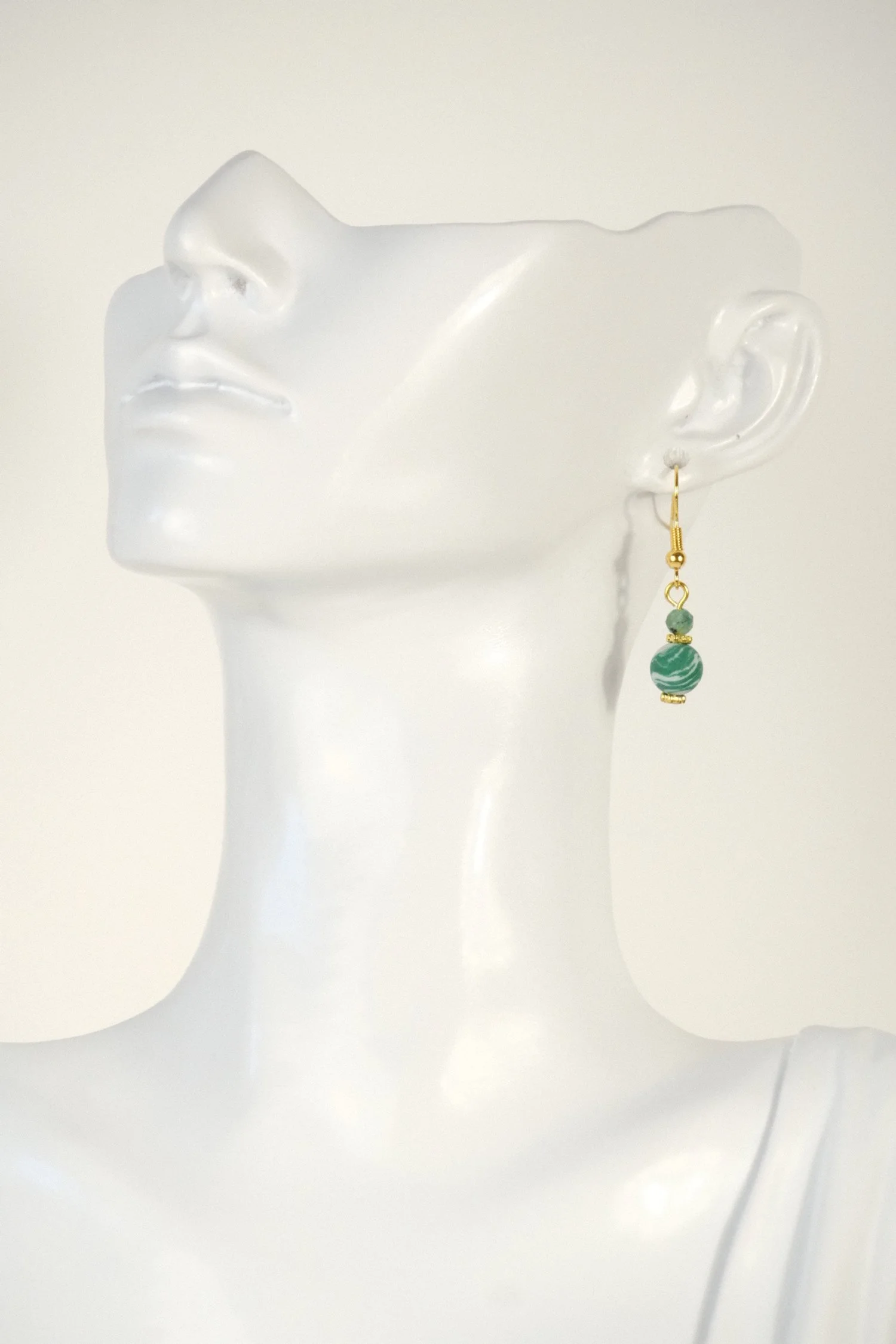 Emerald & White Bead Earrings