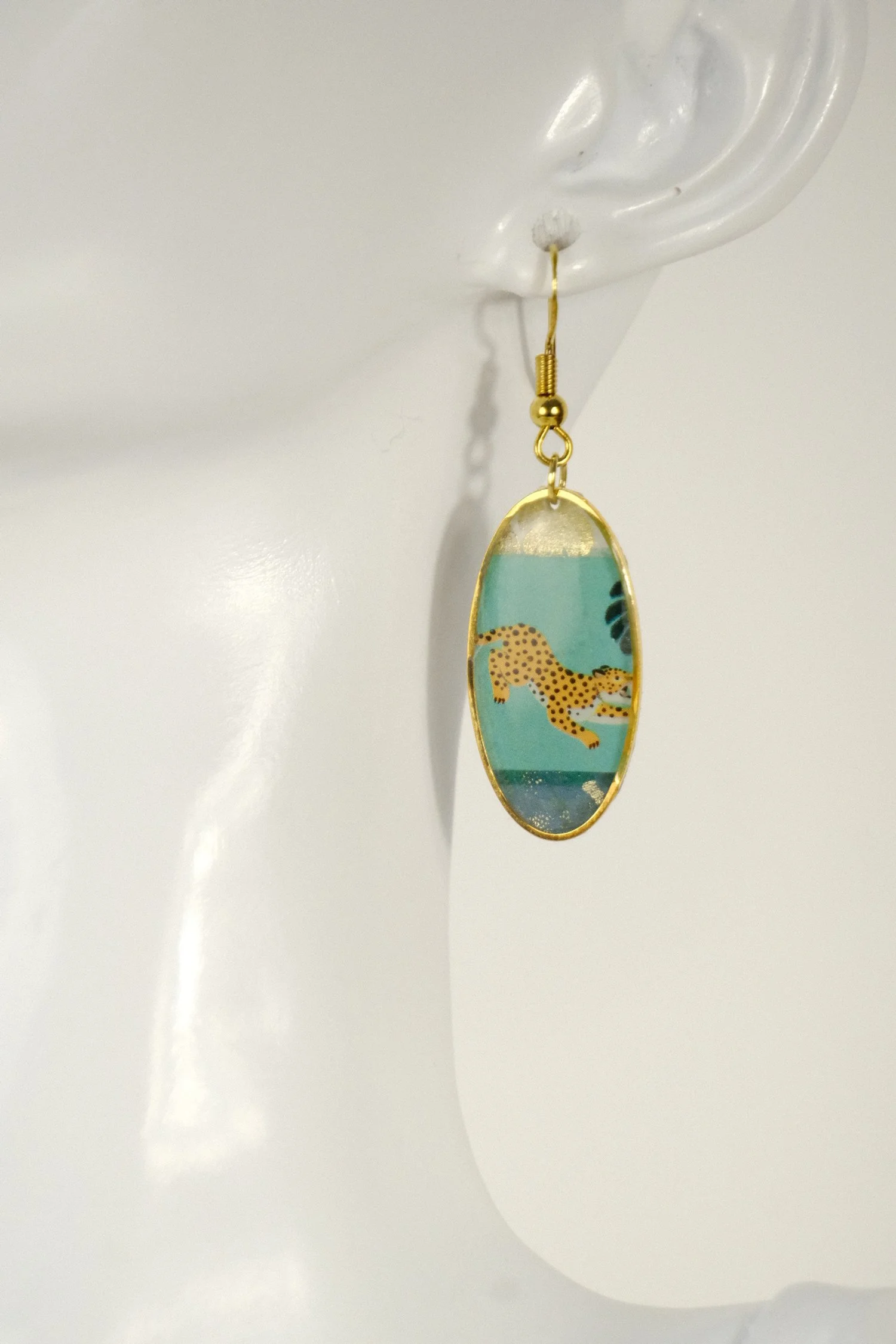 Emerald Tiger Resin Earrings