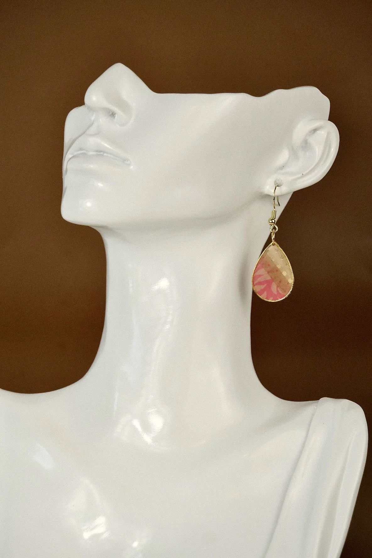 triple strip red resin earrings