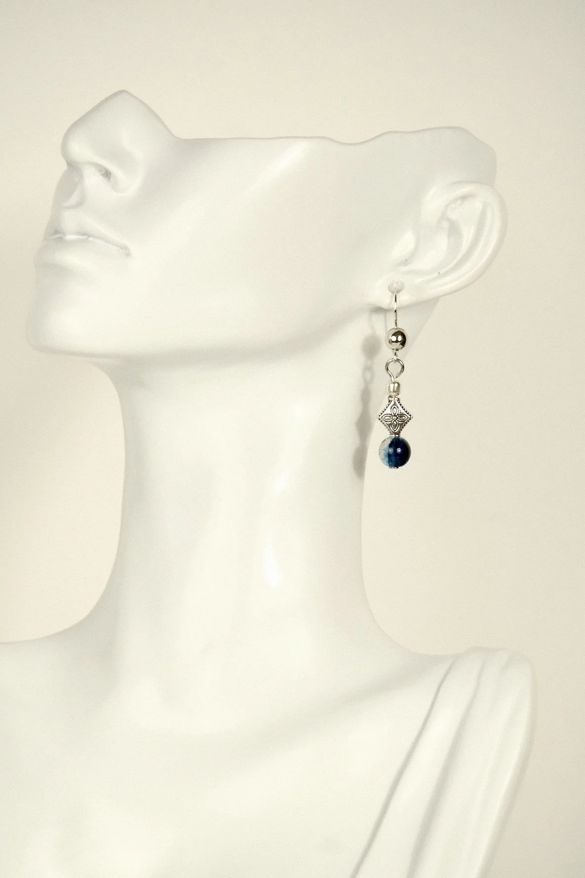 Blue Glass Bead & Silver Detail Earrings