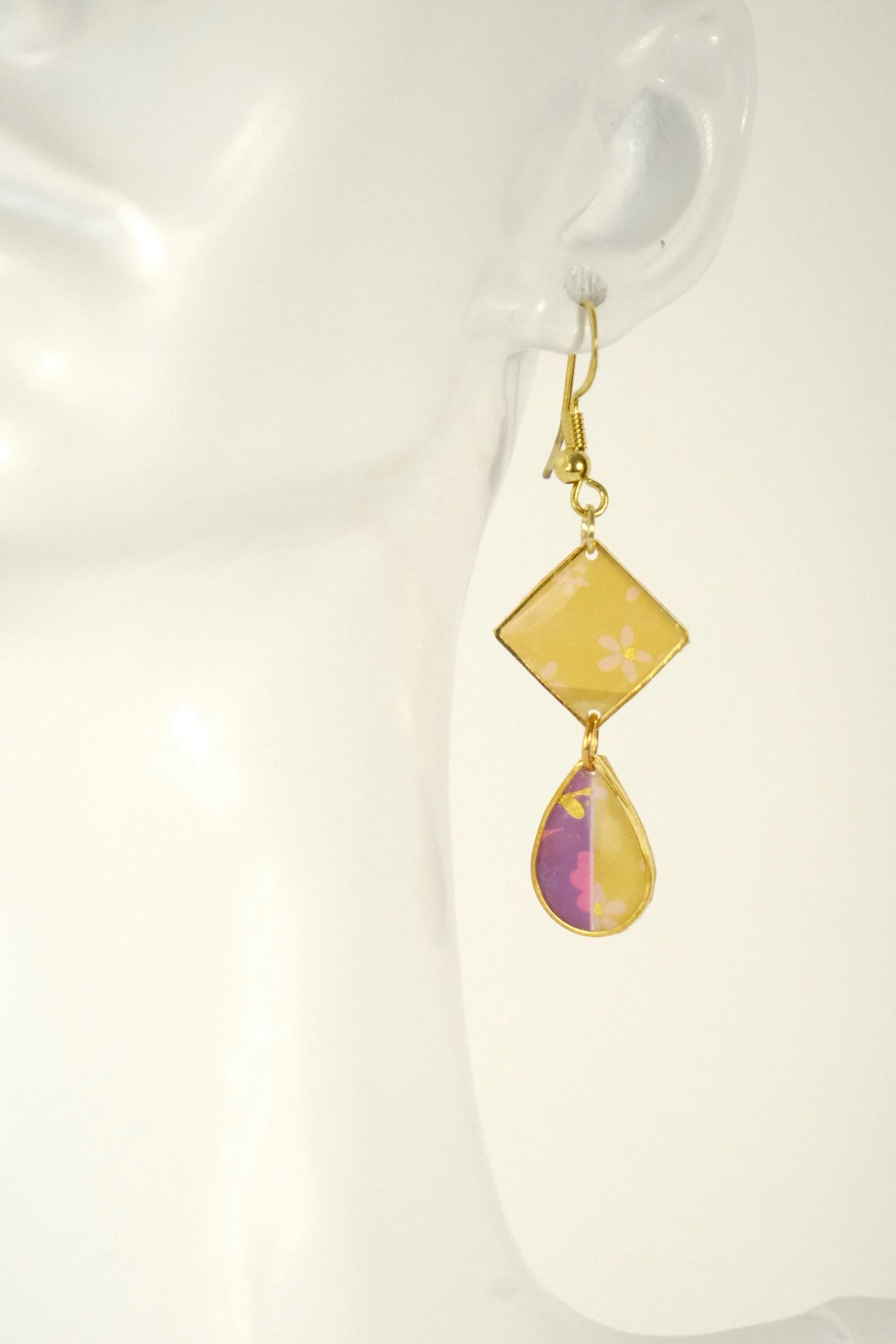 Indigo & Orange Square Resin Earrings