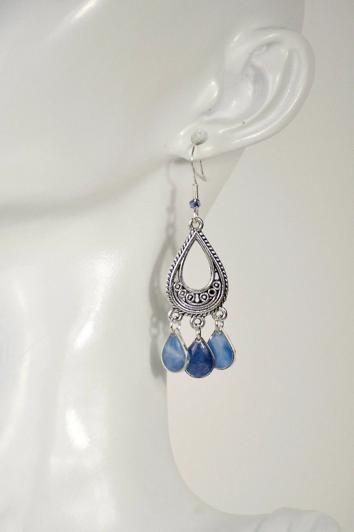 Blue Leaf Resin Earrings