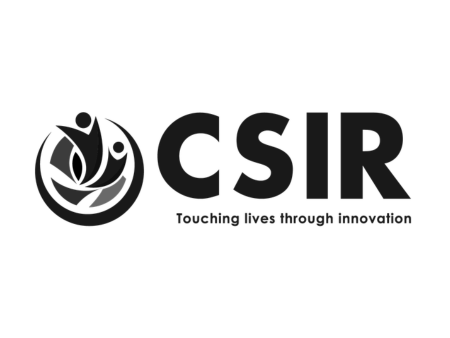 CSIR logo with emblem and tagline "Touching lives through innovation" in black and white.
