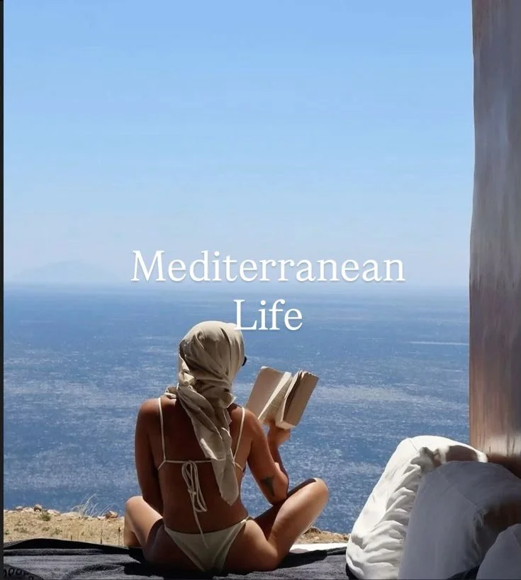 Mediterranean life 
means doing things at a slower pace
and enjoying the simple things in life 
such as:
taking time to eat fresh meals made with colour and olive oil
reading a book 
having a slow skincare routine that is not rushed 
finding quiet po