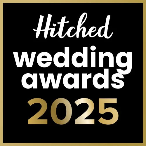 Black background with gold and white text that reads 'Hitched wedding awards 2025'.
