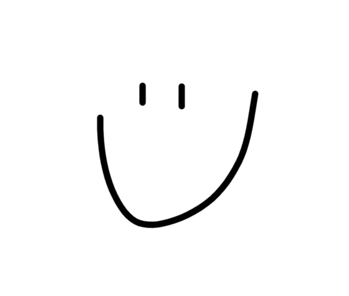 A simple black line drawing of a smiling face with two vertical lines for eyes and a curved line for a mouth.