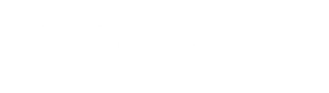 Text reads 'Powering Global Progress' on a black background.