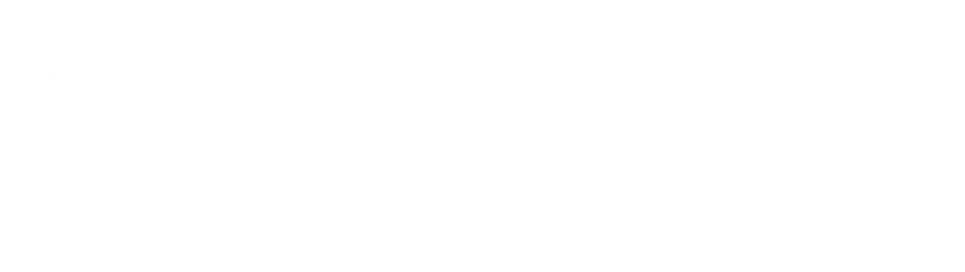 The word 'THROUGH INNOVATION' in white capital letters with shadows on a black background.