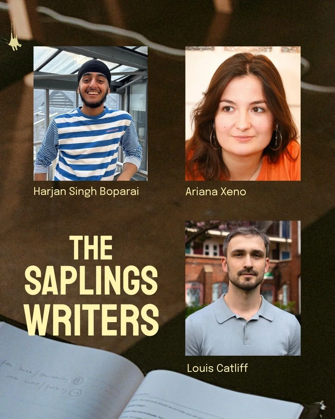 Hello hello on this beautiful Sunday 🌞

Today marks the start of Saplings: Phase 2. Development. 

From 220 submissions, we have chosen three brilliant artists to develop their work with us. 

Introducing the Saplings Writers:

Harjan Singh Boparai

