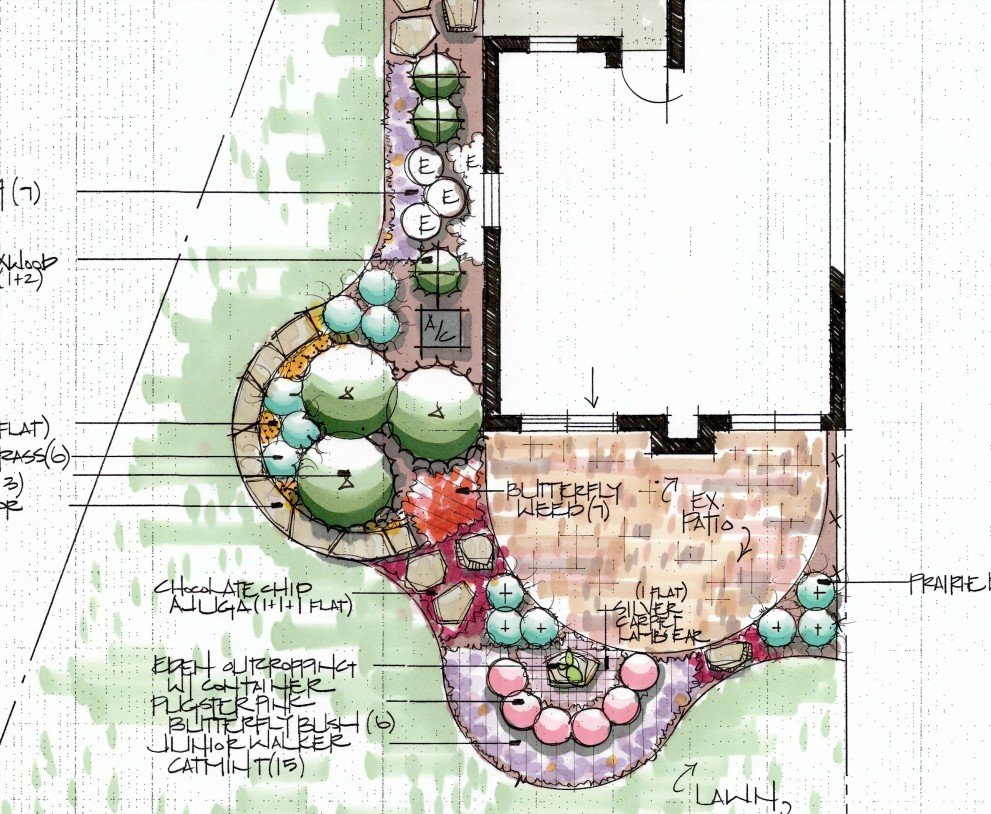 back yard landscape design for home in Downers Grove Illinois including patio design
