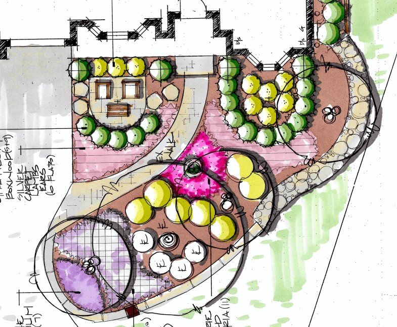 front yard landscape design for front yard seating area and plantings in Naperville Illinois
