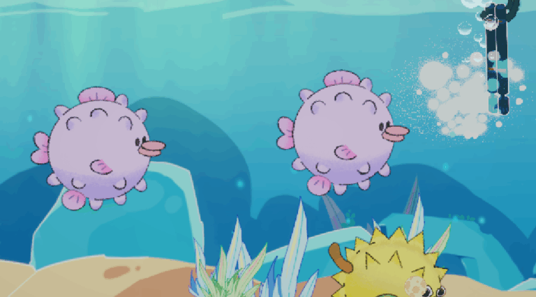 Intergalactic Buttoneers prototype 2 featured an aquarium scene where passersby could quickly interact with the fish bubbles for points.