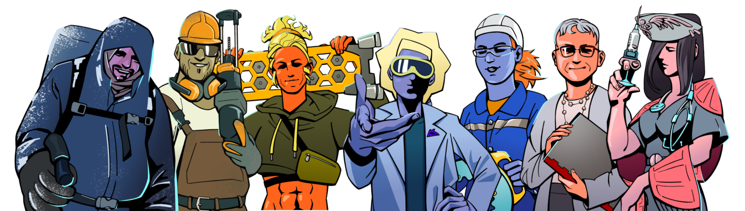 Character art of the different customers in the Kicks Lab game prototype