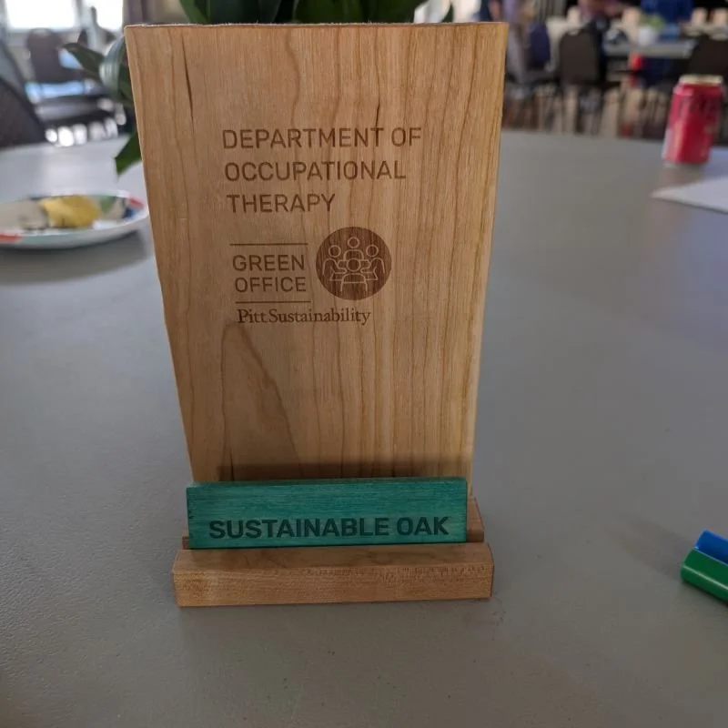 The Pitt Department of Occupational Therapy earned the top-tier sustainability designation from the Pitt Green Office Program: The Sustainable Oak. Source: Department of Occupational Therapy