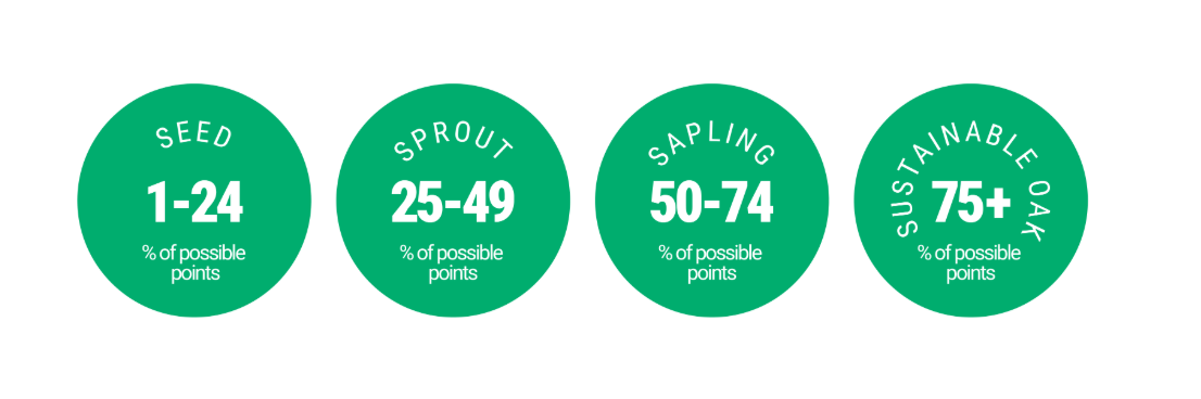 Screenshot of the sustainability distinctions for the Pitt Green Office program: Seed, Sprout, Sapling, and Sustainable Oak. Pitt Green Office Website