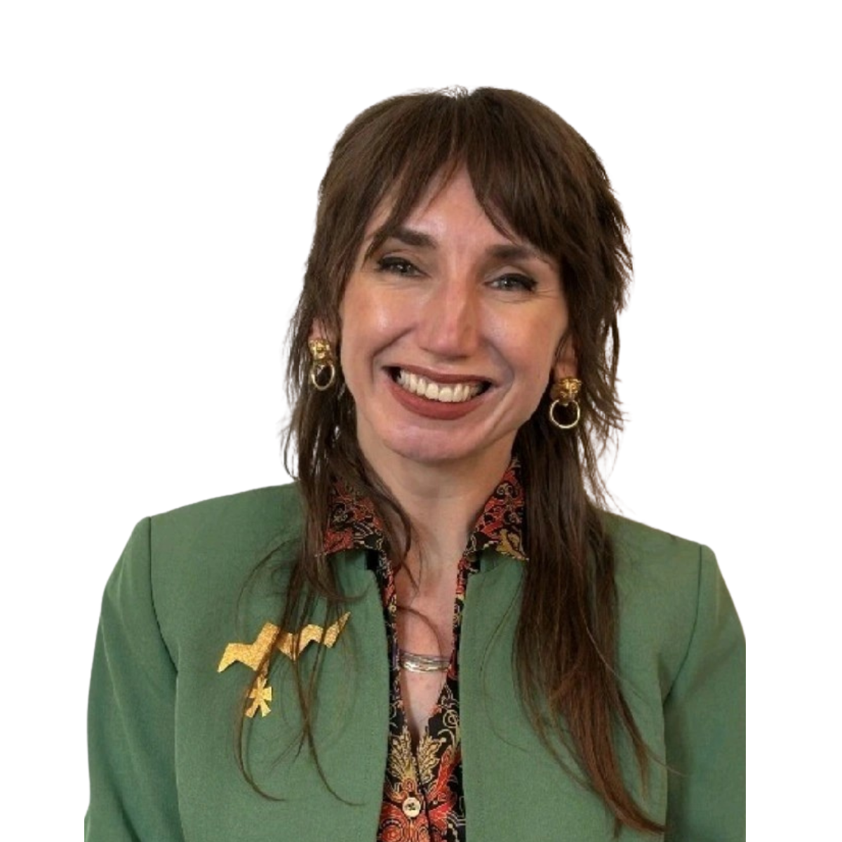 Headshot of Evelyn Rizzo, founder of Mobility HEOR. Rizzo is wearing a green jacket and is in front of a white background. Photo source: Evelyn Rizzo.