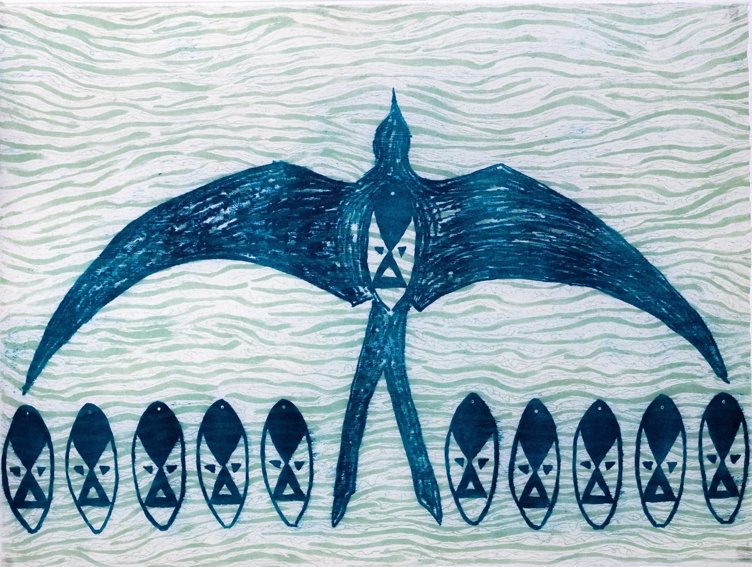 "BELLYFUL" Japanese Mokulito Frigate Bird  - 70cm X 50 cm - Unframed. LIMITED EDITION of 10 - $345.00 USD  