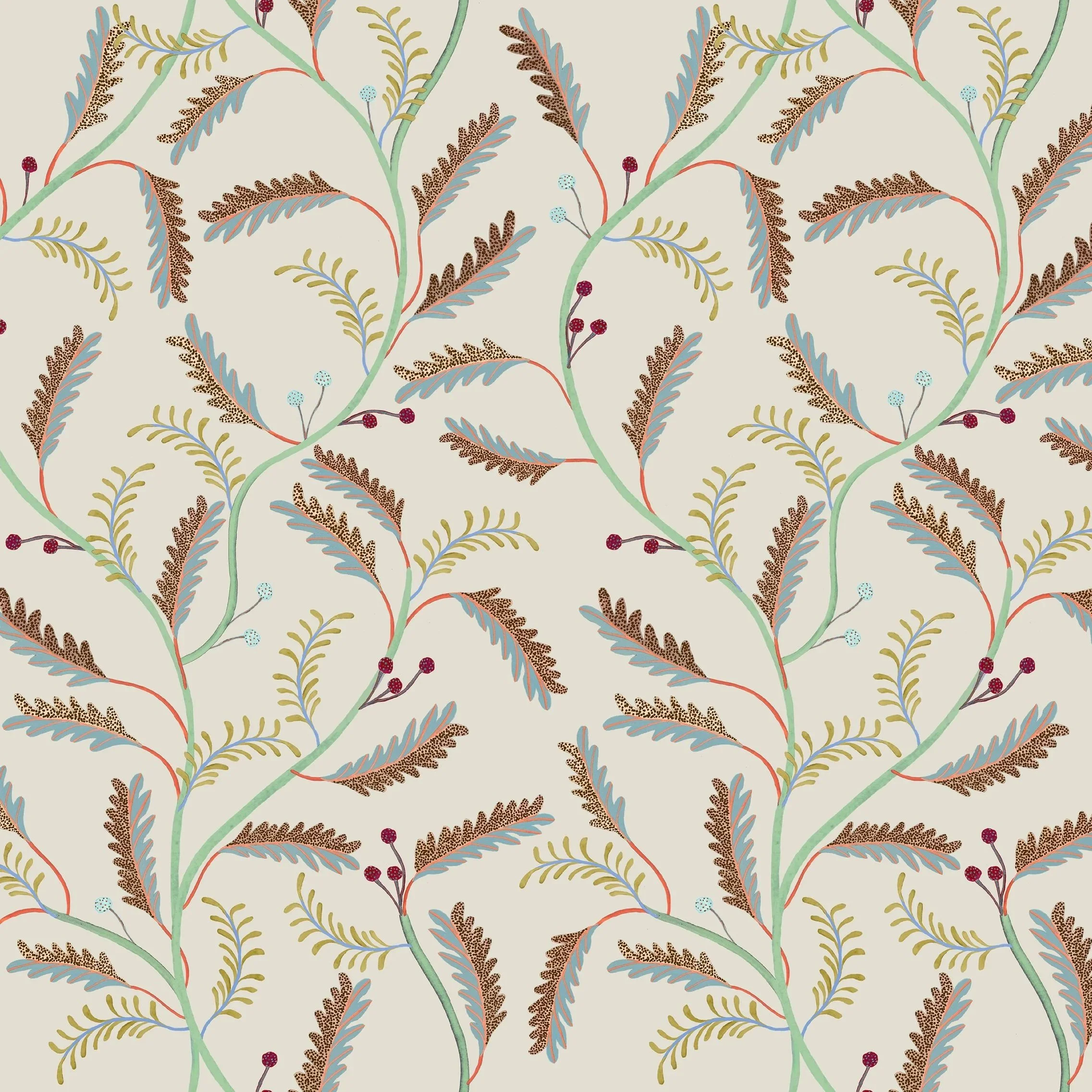 LEAF LACE 'RED CURRANTS' - WALLPAPER