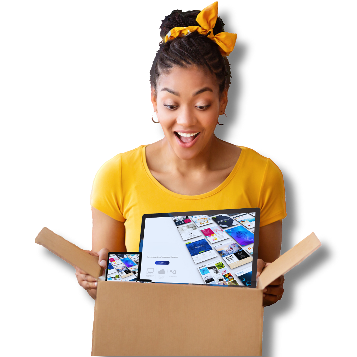 Therapist reviewing her professional website design on a laptop, displaying satisfaction with the results