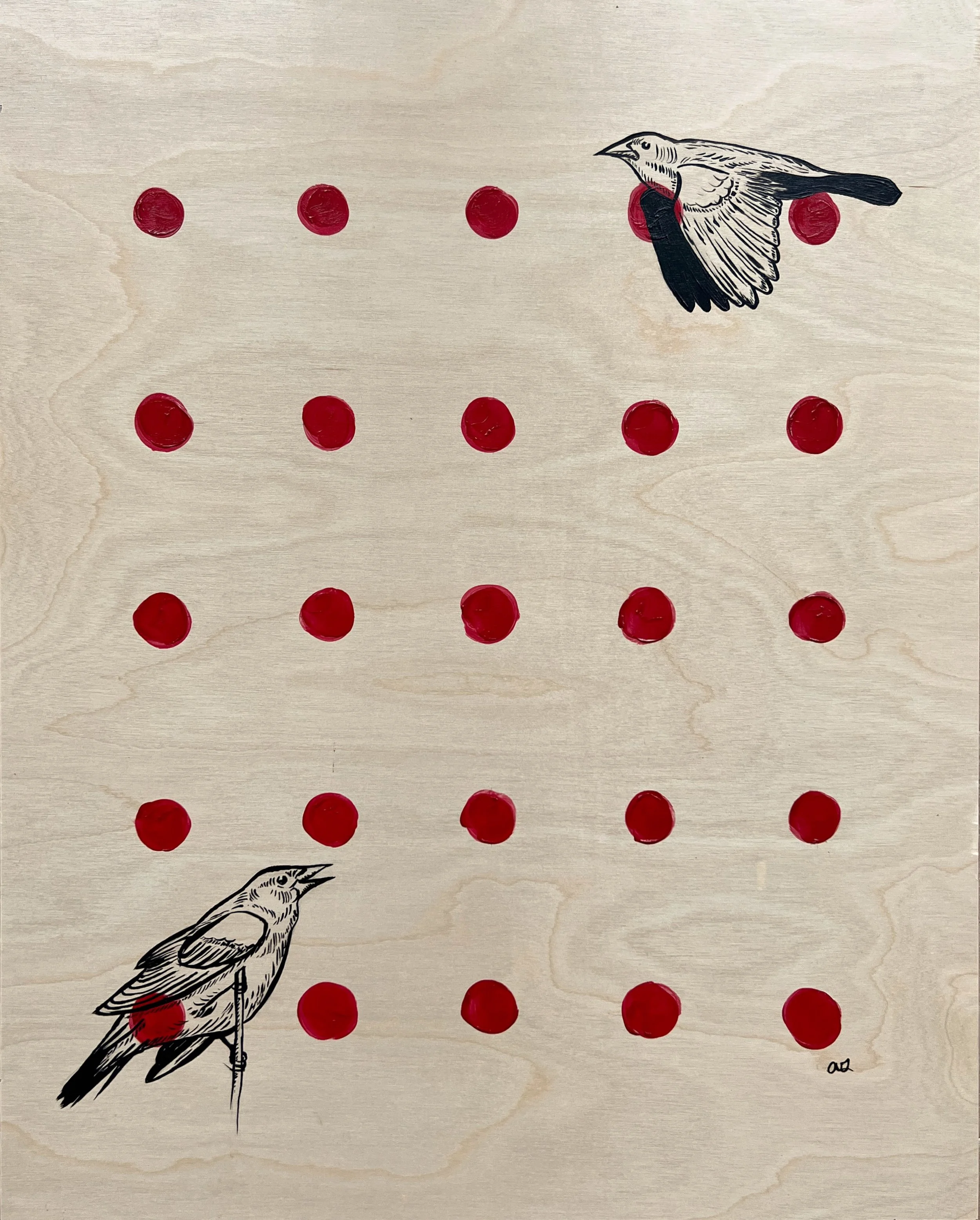 Red-winged Blackbirds - Acrylic Painting on Wood Panel