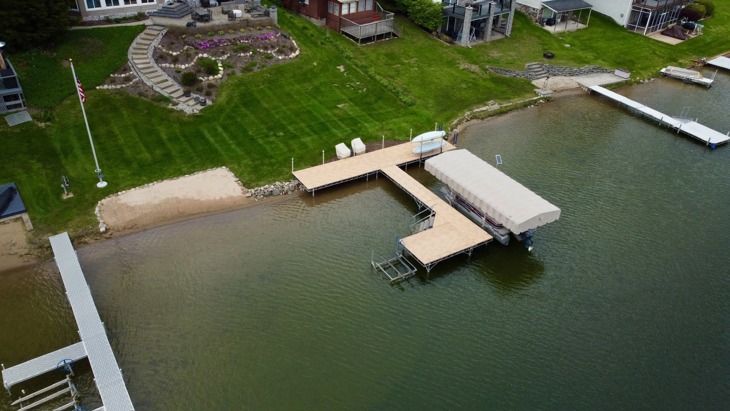 Aluminum Dock with Boat Lift and Kayak Rack