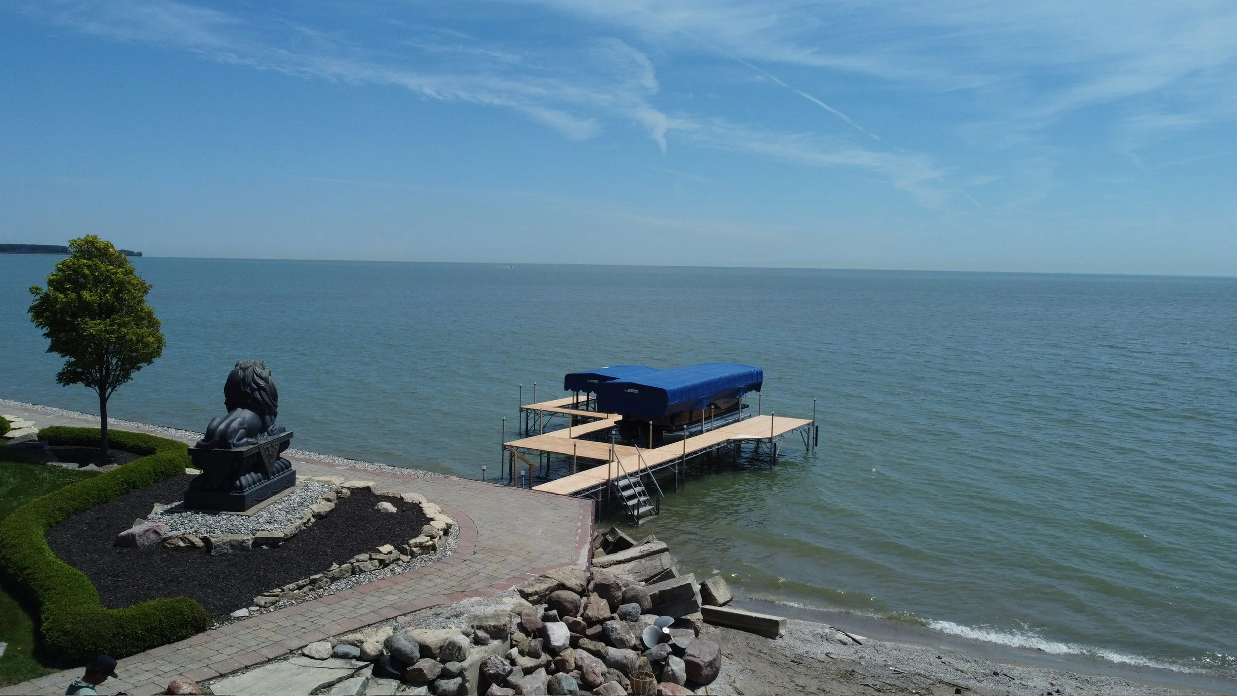 Aluminum Dock install with a boat and jet ski lift on Lake Erie