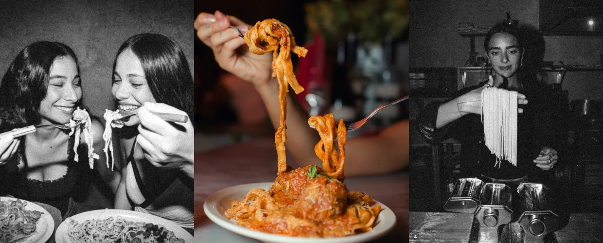 Italian pasta and diners at Ciao Belli in La Veleta, Tulum