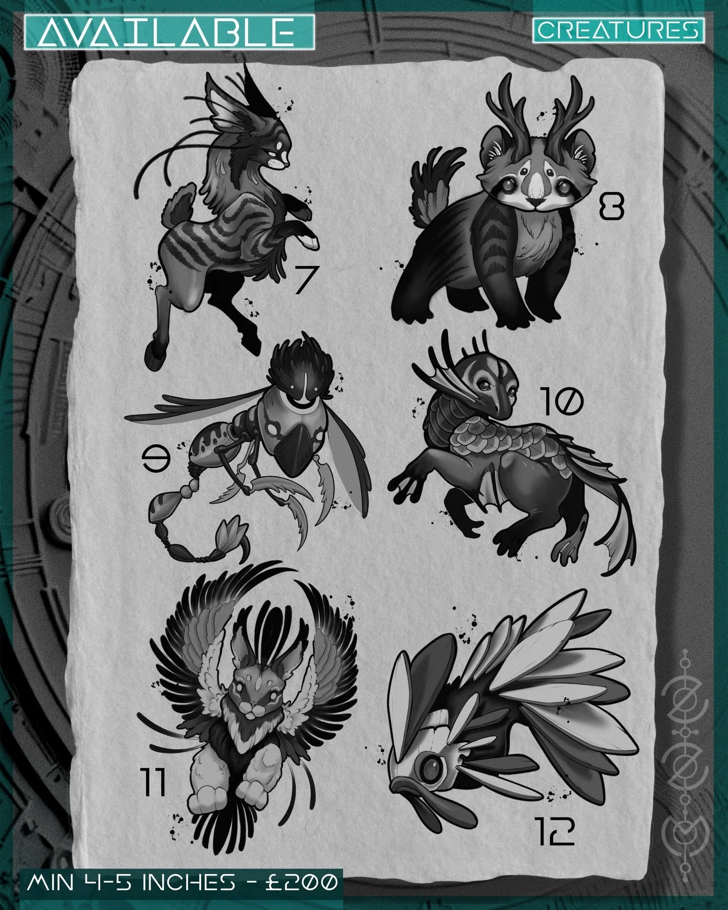 Page 2/10

Creatures are hatched in batches and this is one part of the HUGE set kicking off 2026. I&rsquo;m looking to tattoo all of these, if you&rsquo;re interested in one it&rsquo;s first come first served and bookings can be made via my website.