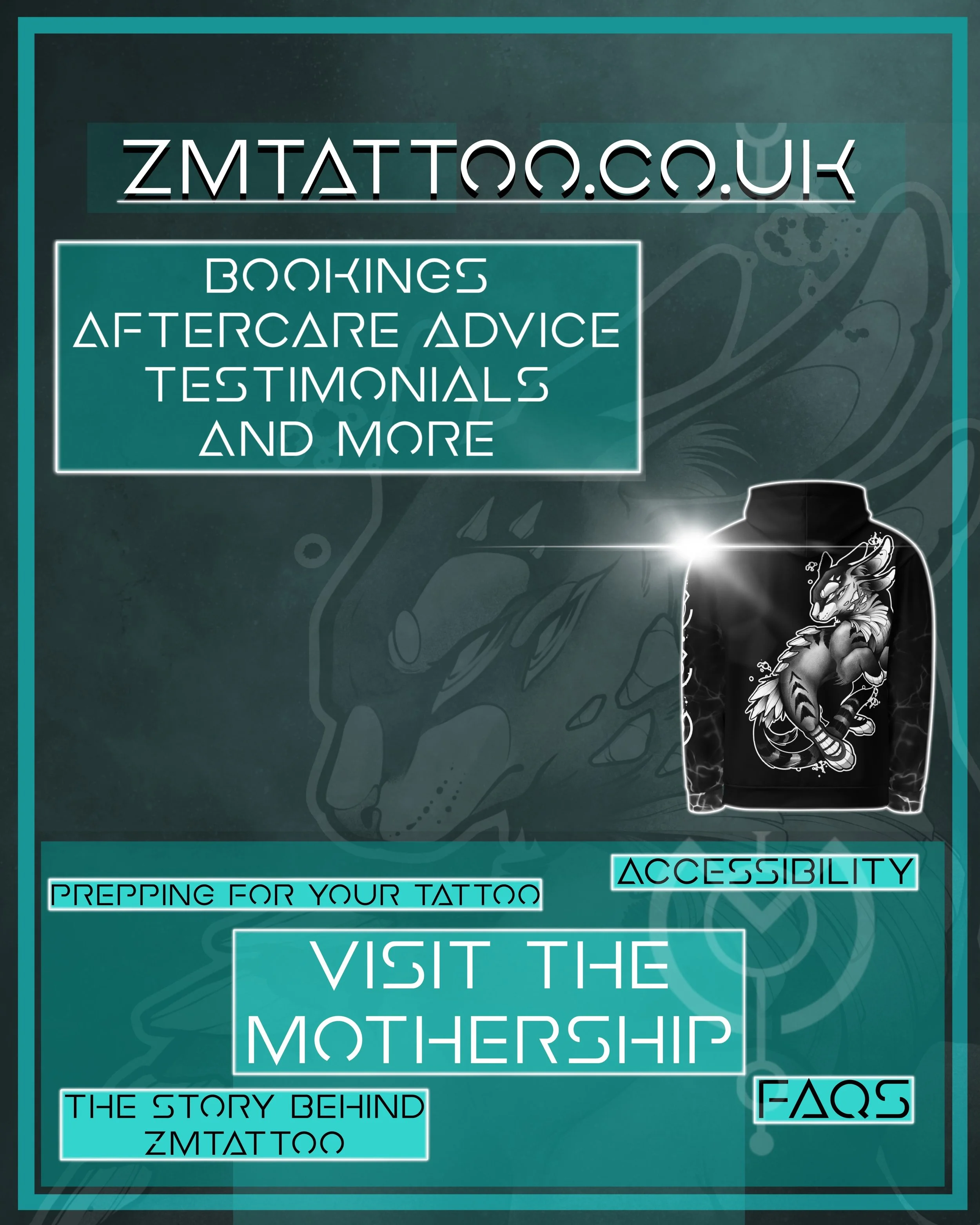Recap of what&rsquo;s available on my website 
This is the main hub where I handle all booking enquiries, curate aftercare and preparation guides that suit my style, showcase client testimonials, answer FAQs, offer Genesis hoodies and more. It&rsquo;
